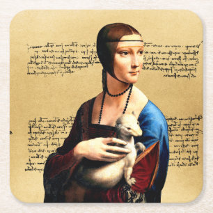 Leonardo da Vinci Lady mit Ermine Rechteckiger Pappuntersetzer
