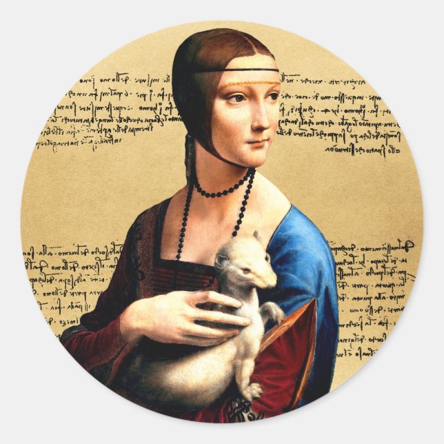 Leonardo da Vinci Lady mit Ermine Runder Aufkleber (Vorderseite)