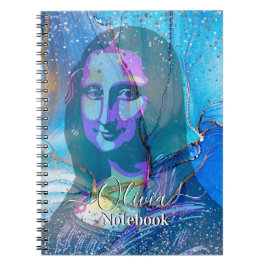 Leonardo Da Vinci Marble Blue Gradient Mona Lisa Notizblock