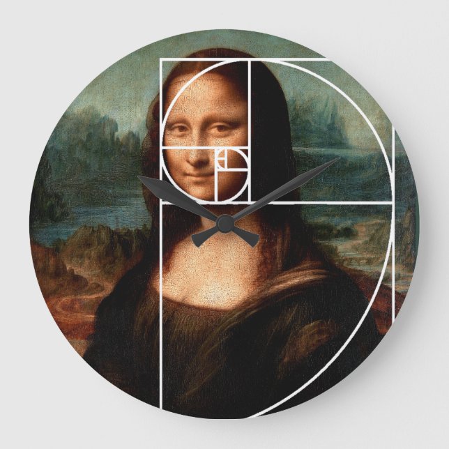 Leonardo da Vinci Mona Lisa Fibonacci Sequence Große Wanduhr (Vorderseite)