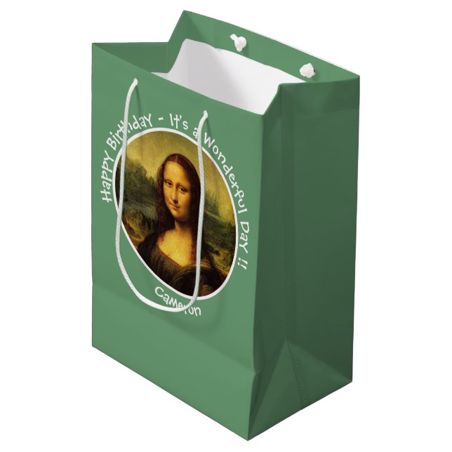 Leonardo da Vinci Mona Lisa Party Collection Mittlere Geschenktüte (Vorderseite Schrägansicht)