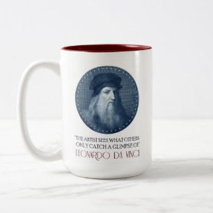Leonardo da Vinci Portrait mit Zitat Zweifarbige Tasse