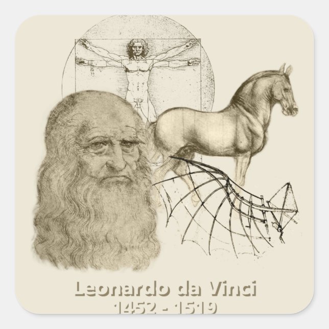 Leonardo da Vinci Quadratischer Aufkleber (Vorderseite)