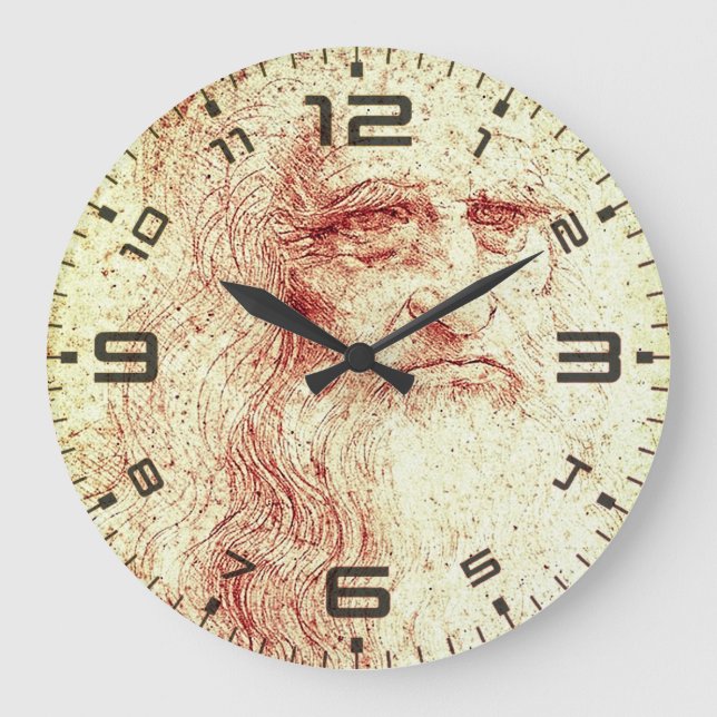 Leonardo da Vinci Renaissance Art Wall Clock Große Wanduhr (Vorderseite)
