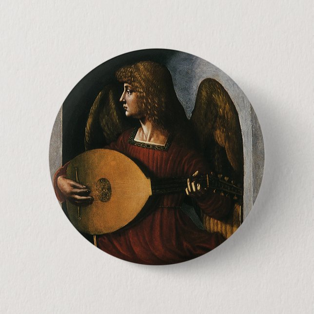 Leonardo da Vinci"s Ein Engel in Rot mit Lute Button (Vorderseite)