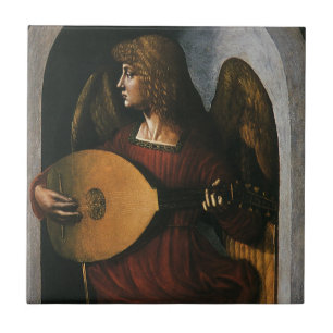 Leonardo da Vinci"s Ein Engel in Rot mit Lute Fliese