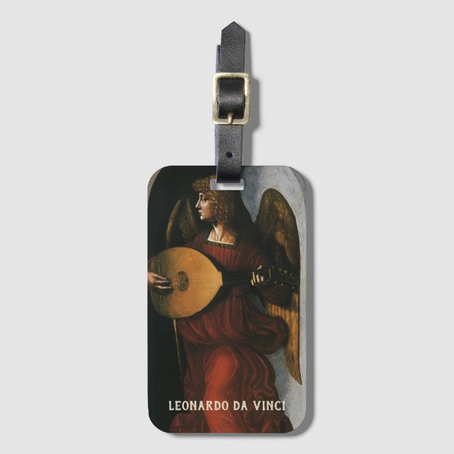 Leonardo da Vinci"s Ein Engel in Rot mit Lute Gepäckanhänger (Vorderseite Vertikal)