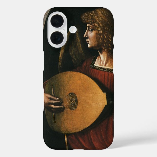 Leonardo da Vinci"s Ein Engel in Rot mit Lute iPhone 16 Hülle (Rückseite)