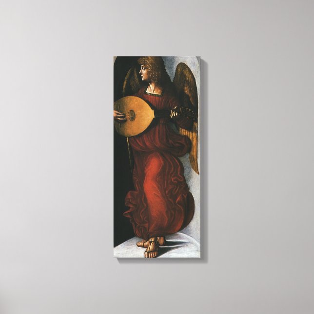 Leonardo da Vinci"s Ein Engel in Rot mit Lute Leinwanddruck (Vorderseite)