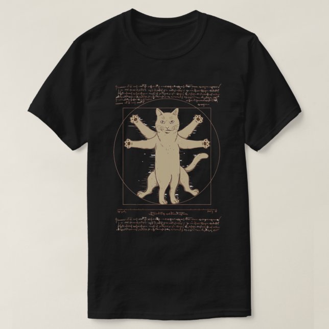 Leonardo Da Vinci Vitruvian Katzenliebhaber Line A T-Shirt (Design vorne)