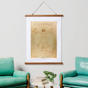 Leonardo Da Vinci, Vitruvian Man, Goldener Schnitt Wandteppich Mit Holzrahmen
