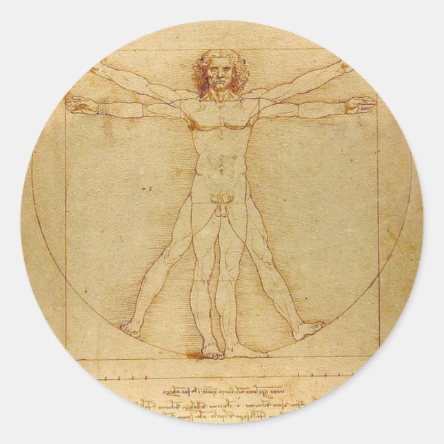 Leonardo Da Vinci - Vitruvian Man Painting Runder Aufkleber (Vorderseite)