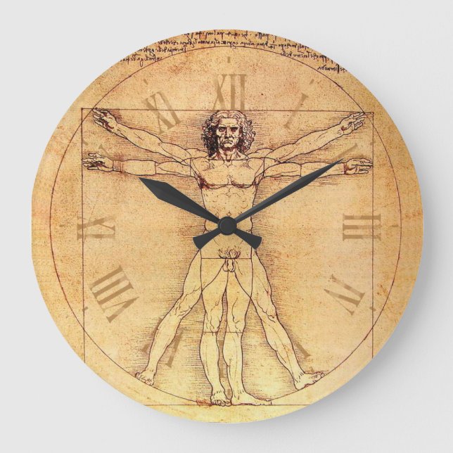 Leonardo Da Vinci Vitruvian Man Zahlen Große Wanduhr (Vorderseite)