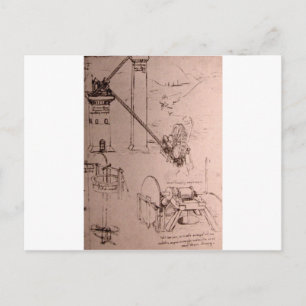 Leonardo da Vinci, Zeichnungen von Maschinen Postkarte