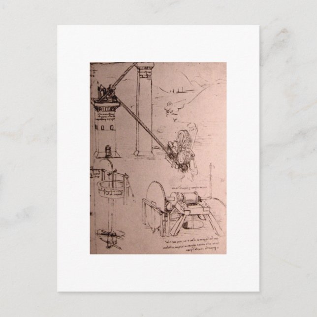 Leonardo da Vinci, Zeichnungen von Maschinen Postkarte (Vorderseite)