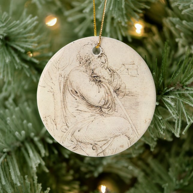Leonardo da Vincis Alter Mann und Wasserskizze Keramik Ornament (Baum)