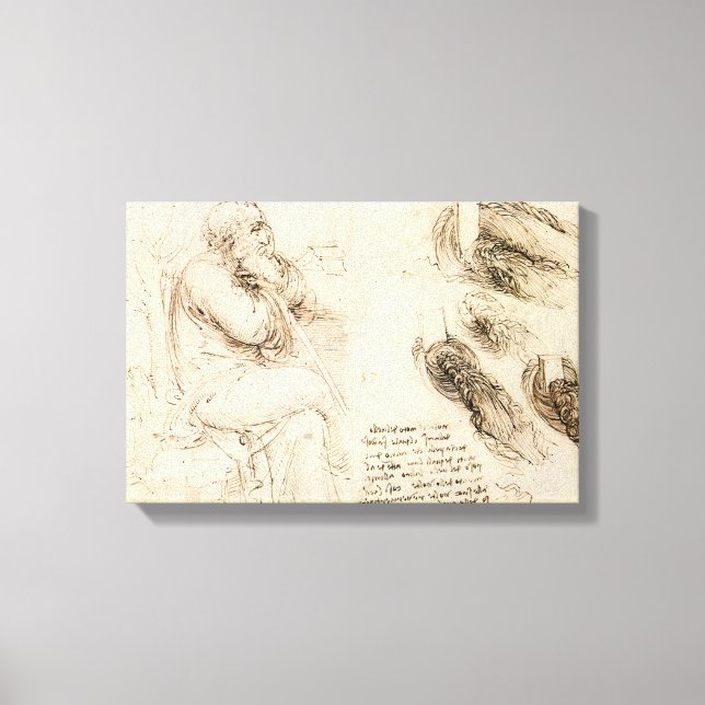 Leonardo da Vincis Alter Mann und Wasserskizze Leinwanddruck (Vorderseite)