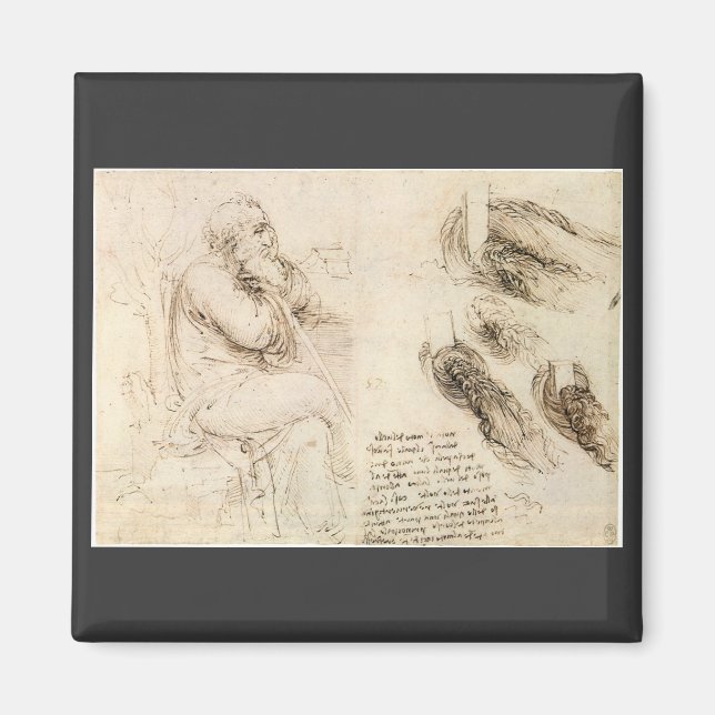 Leonardo da Vincis Alter Mann und Wasserskizze Magnet (Vorne)