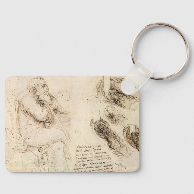 Leonardo da Vincis Alter Mann und Wasserskizze Schlüsselanhänger (Vorderseite)