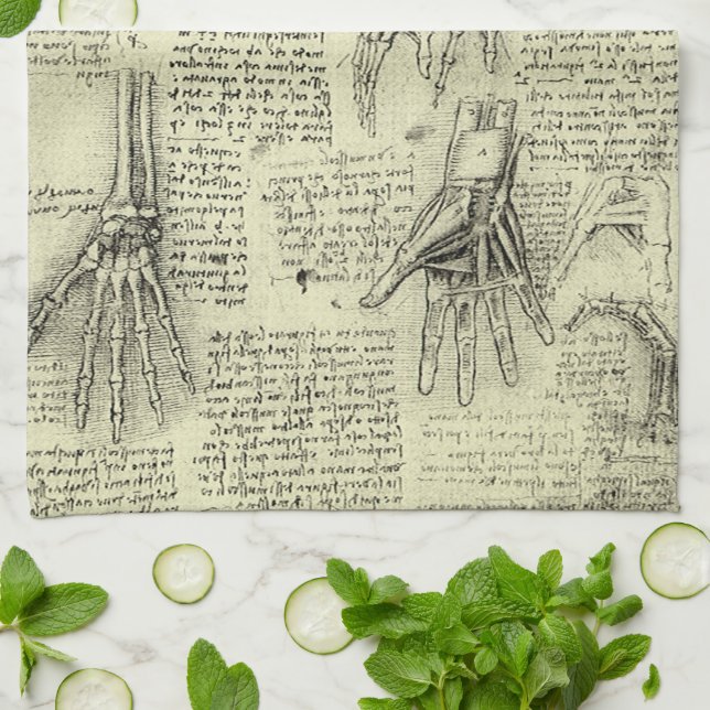 Leonardo da Vincis Anatomie der menschlichen Hand Geschirrtuch (Gefaltet)