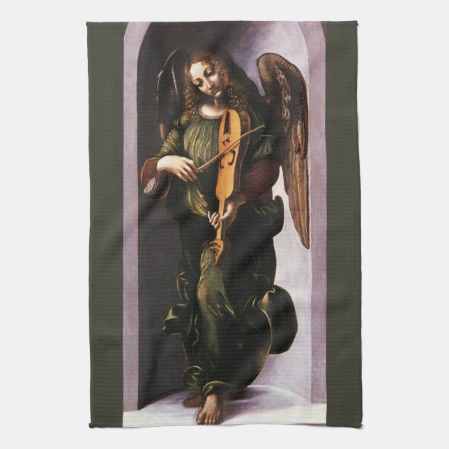 Leonardo da Vincis Engel in Grün mit Vielle Geschirrtuch (Vertikal)