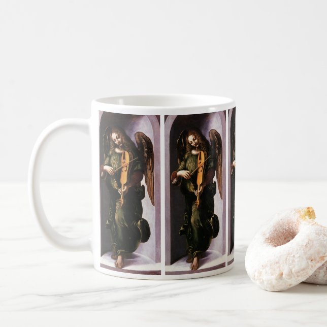 Leonardo da Vincis Engel in Grün mit Vielle Kaffeetasse (Mit Donut)