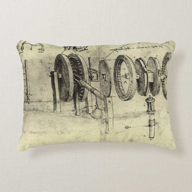 Leonardo da Vincis Engineering Sketch eines Rades Dekokissen (Vorderseite)