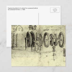 Leonardo da Vincis Engineering Sketch eines Rades Postkarte