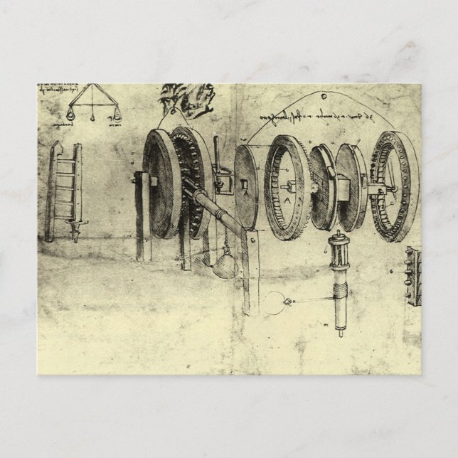 Leonardo da Vincis Engineering Sketch eines Rades Postkarte (Vorderseite)