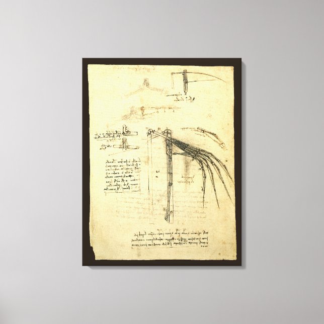 Leonardo da Vincis Flügelmaschinenkizze Leinwanddruck (Vorderseite)