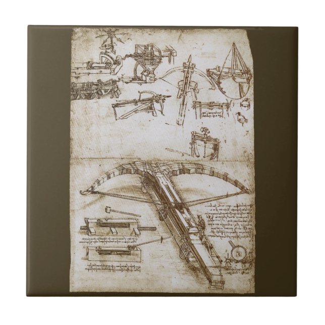 Leonardo da Vincis Giant Crossbow Weapon Sketch Fliese (Vorderseite)