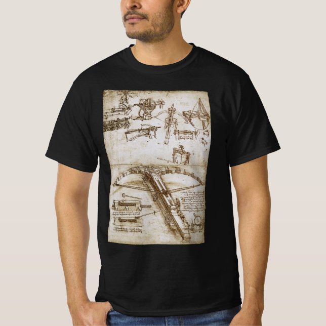 Leonardo da Vincis Giant Crossbow Weapon Sketch T-Shirt (Vorderseite)