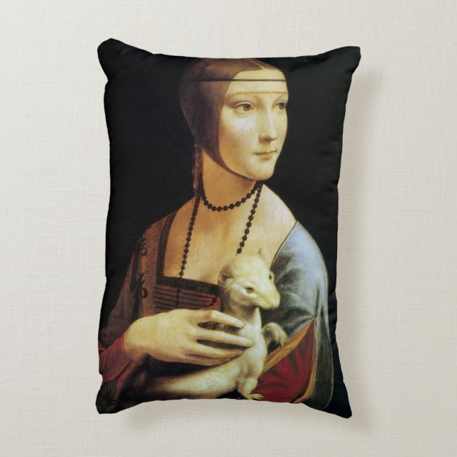 Leonardo da Vinci's Lady mit Ermine Dekokissen (Rückseite(Vertikal))
