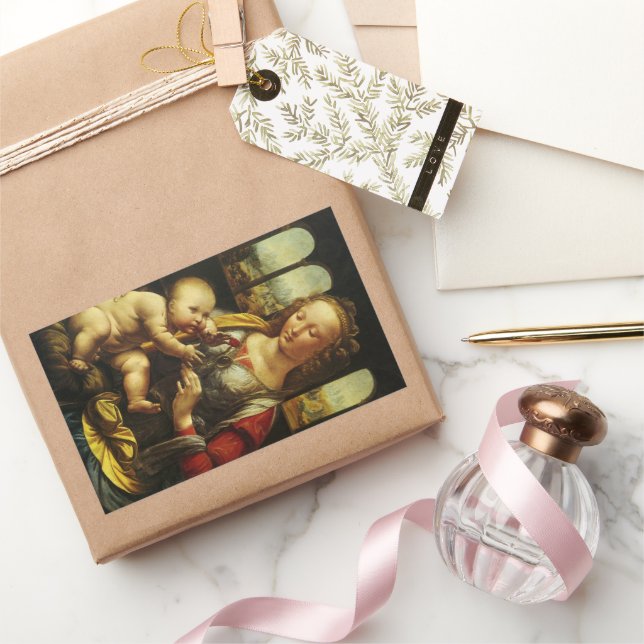 Leonardo da Vincis Madonna mit der Narbe Rechteckiger Aufkleber (Schenken)