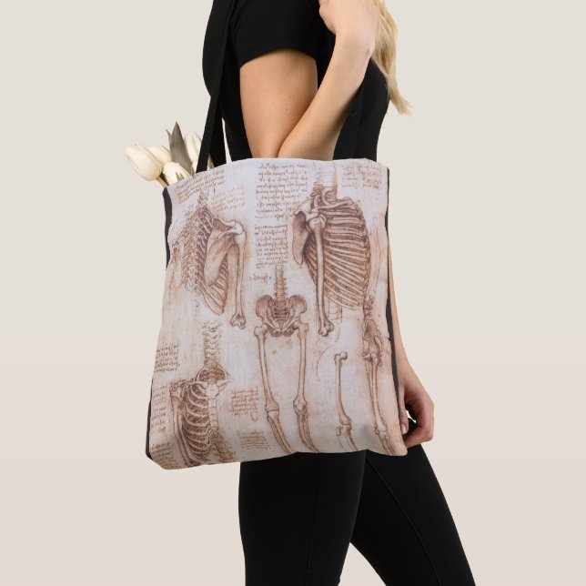 Leonardo da Vincis menschliche Anatomie Skelettkno Tasche (Von Nahem)