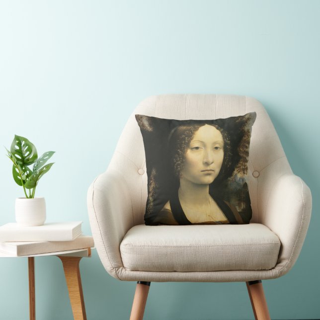 Leonardo da Vincis Portrait von Ginevra Benci Kissen (Stuhl )