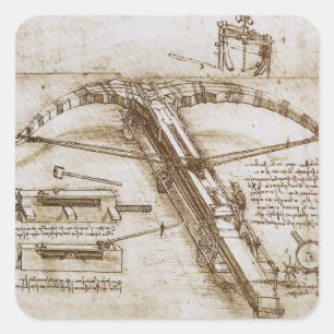 Leonardo da Vincis Skizze der Waffe Armbrustgigant Quadratischer Aufkleber