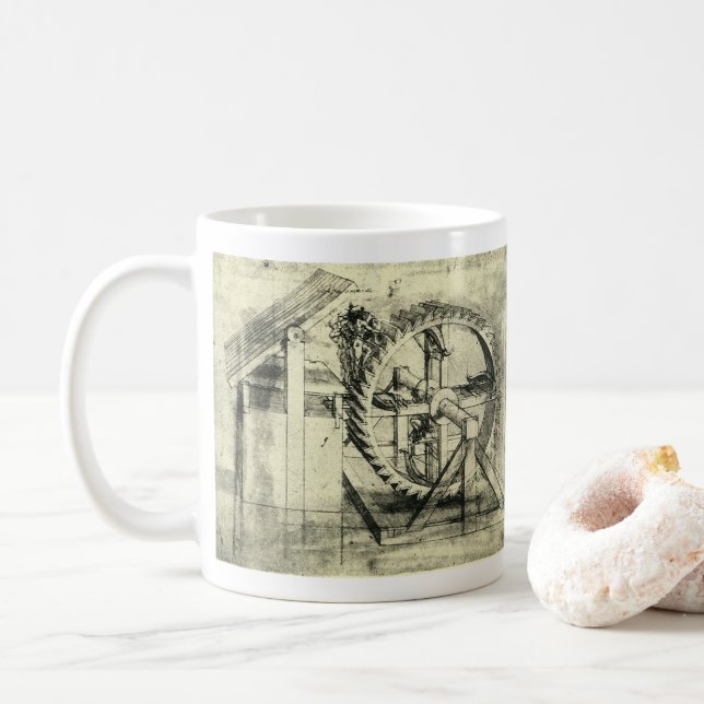 Leonardo da Vincis Treadmill Powered Crossbow Kaffeetasse (Mit Donut)