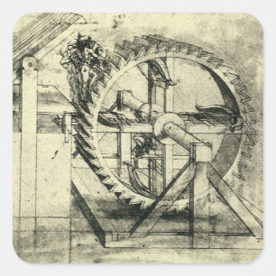 Leonardo da Vincis Tretmühlen-Armbrust Quadratischer Aufkleber