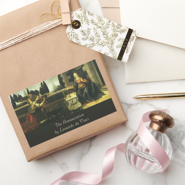 Leonardo da Vincis Verkündung des Herrn Rechteckiger Aufkleber (Schenken)