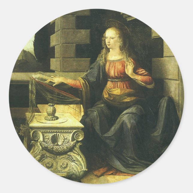 Leonardo da Vincis Verkündung des Herrn Runder Aufkleber (Vorderseite)