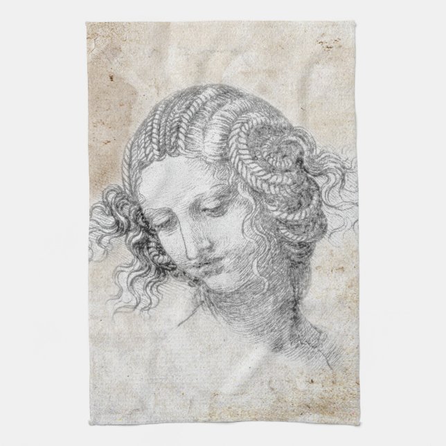 Leonardo DaVinci Sketch Leda Parchment Elegant Art Geschirrtuch (Vertikal)