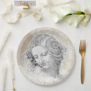 Leonardo DaVinci Skizze Leda Pergament Elegante Ku Pappteller