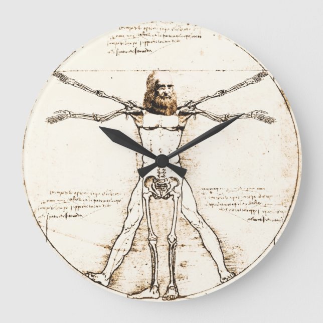 Leonardo DaVinci Vitruvian Clock Große Wanduhr (Vorderseite)
