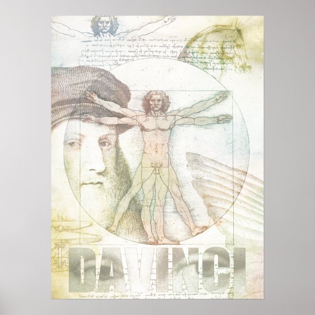 Leonardo DaVinci Vitruvian Man Collage Poster (Vorne)