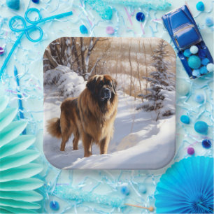 Leonberger lässt es Weihnachten schneien Pappteller