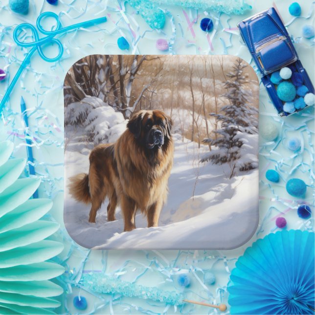Leonberger lässt es Weihnachten schneien Pappteller (Party)