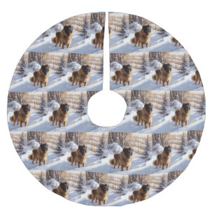 Leonberger lässt es Weihnachten schneien Polyester Weihnachtsbaumdecke