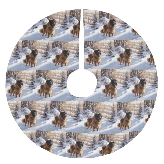 Leonberger lässt es Weihnachten schneien Polyester Weihnachtsbaumdecke (Vorderseite)