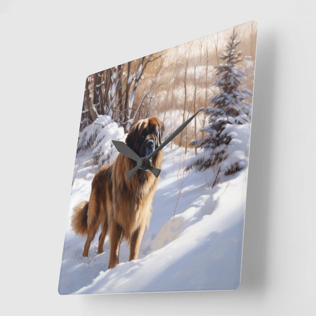 Leonberger lässt es Weihnachten schneien Quadratische Wanduhr (Winkel)
